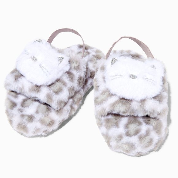 Claire's Club Snow Leopard Plush Slippers-NWT -Size S - Picture 1 of 4